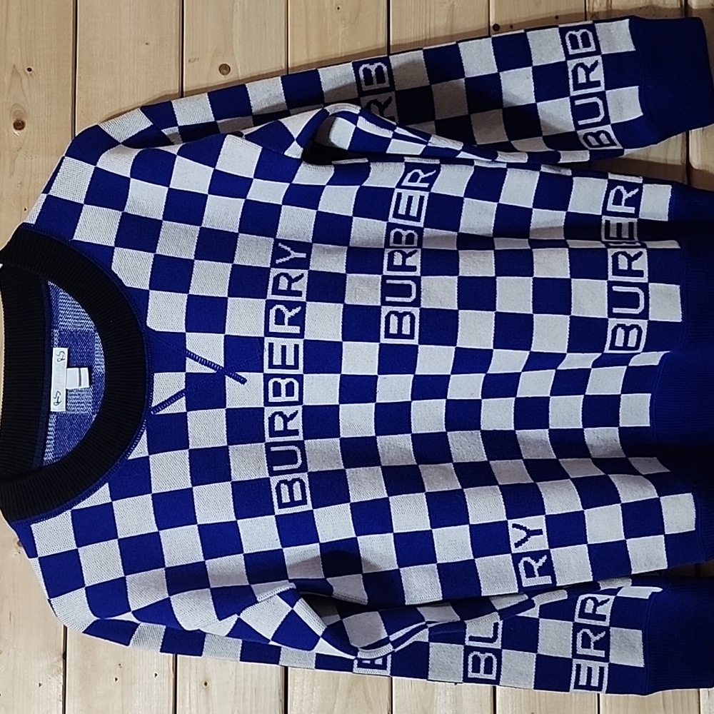 Burberry Merino Wool Checkered Print Sweater Childrens Large